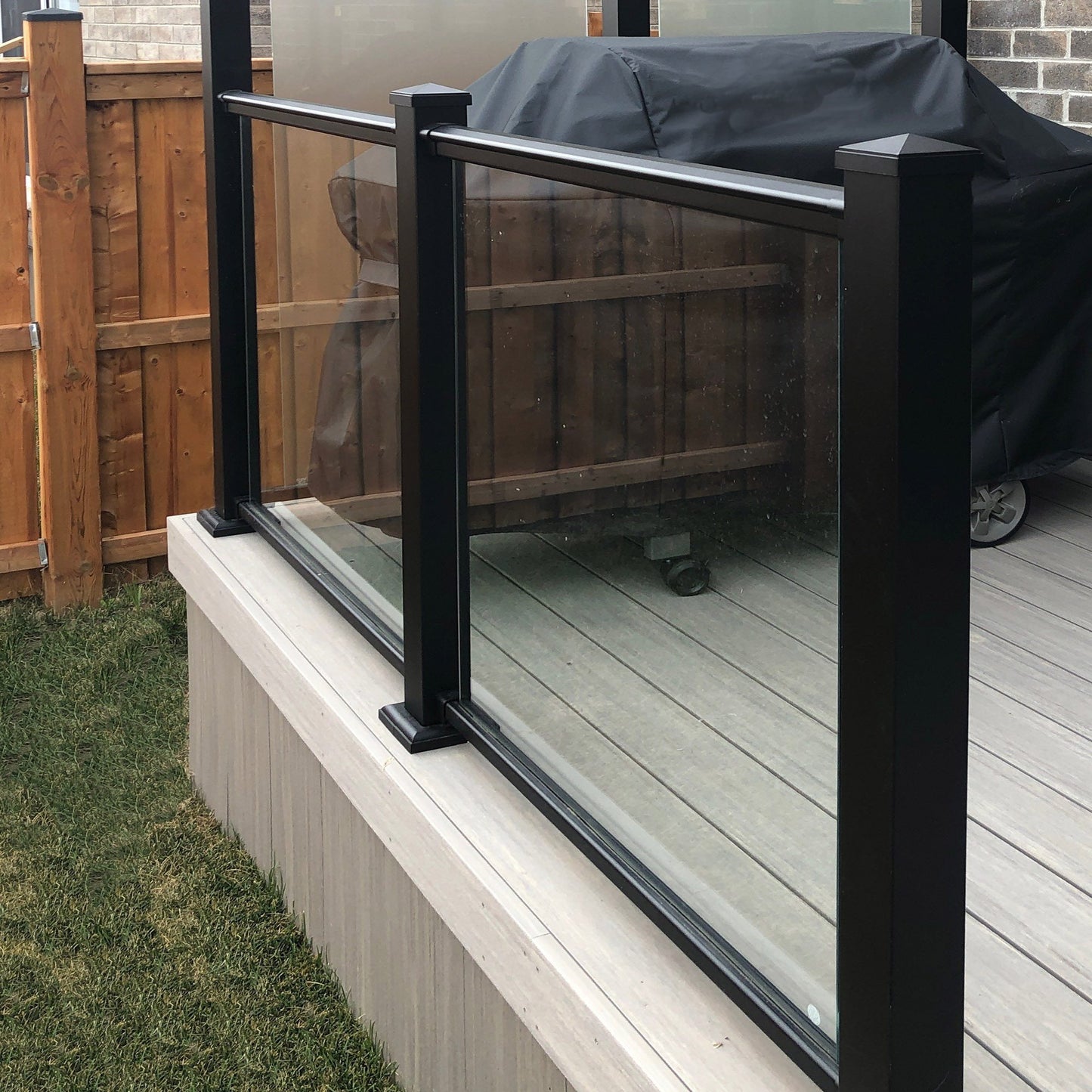 72" Long x 42" High Black Aluminum Glass Rail Kit for Our Tempered Glass Railing Panels