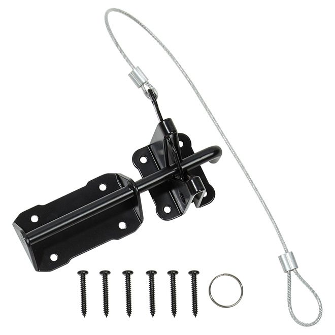 Black Galvanized Steel Heavy Duty Latch and Catch with Cable and Ring